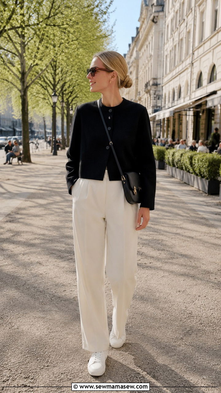Cropped Jacket With High Waist Trousers And Sneakers - 30 casual scandinavian outfits