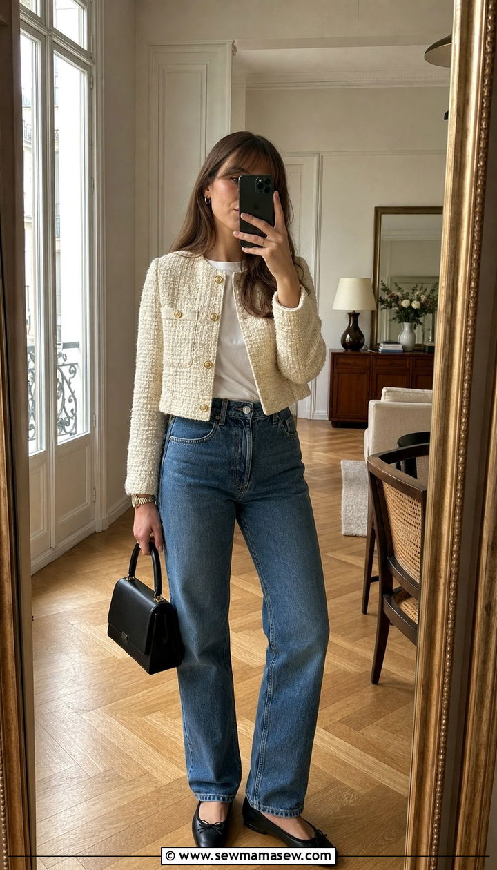 Cropped Jacket With Straight Leg Jeans - 25 spring straight leg jeans outfit ideas