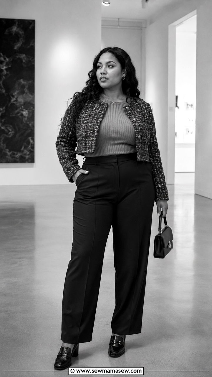 Cropped Jacket and High Waisted Trousers Curvy Photoshoot - 25 Photoshoot outfits for curvy women