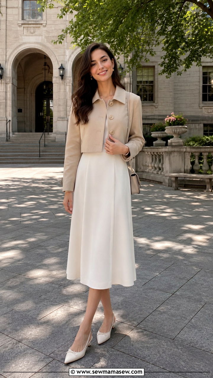 Cropped Jacket with High Waist Full Midi Skirt - 30 Modest outfit ideas 2026