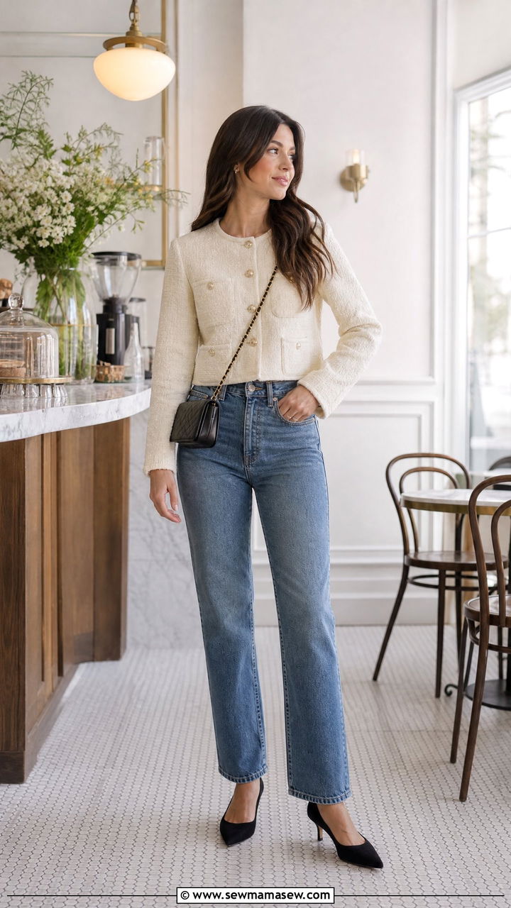 Cropped Jacket with Straight Leg Jeans Outfit - 25 chic straight leg jeans outfit ideas