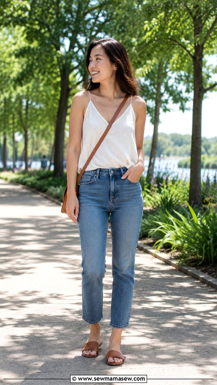 Cropped Jeans With Flat Slide Sandals - 25 Petite jeans outfit ideas with flats