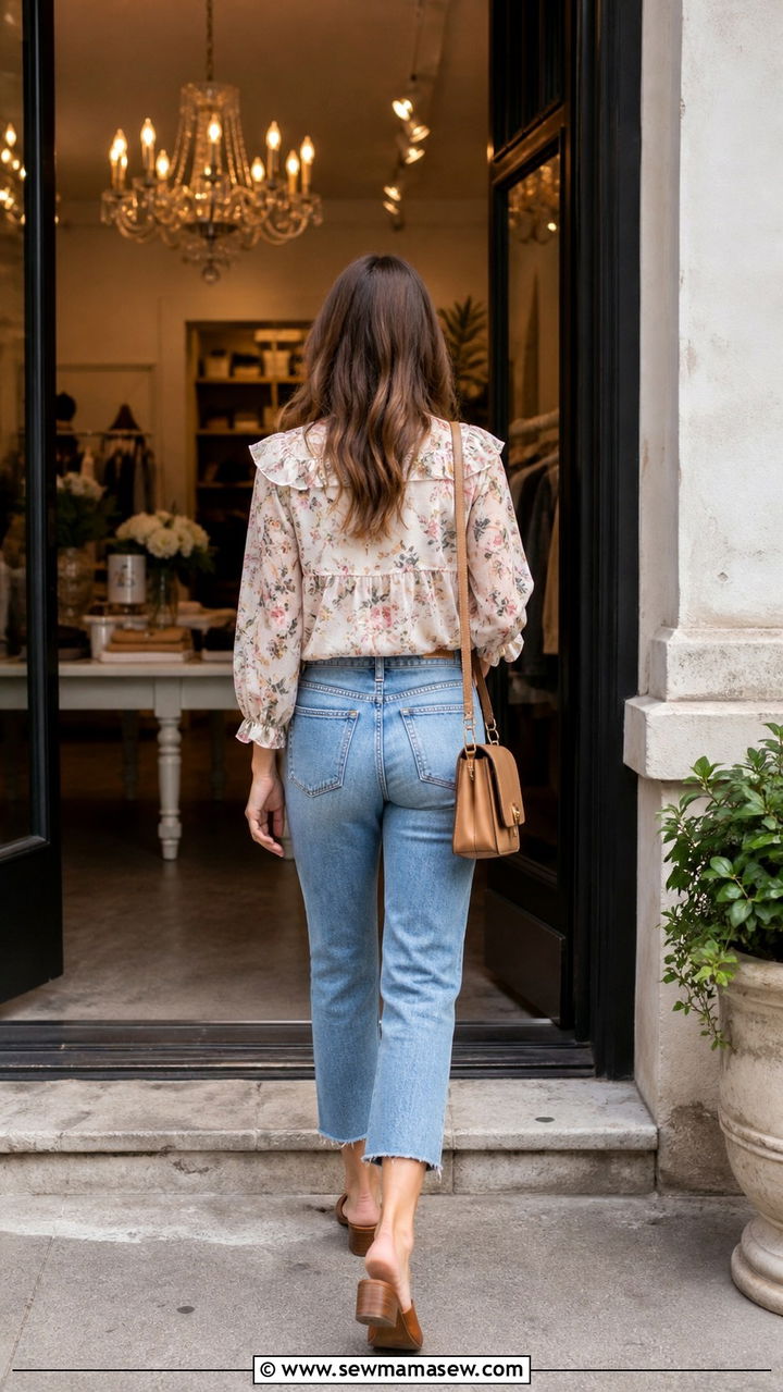 Cropped Jeans With Floral Blouse And Mules - 40 Savannah outfit ideas