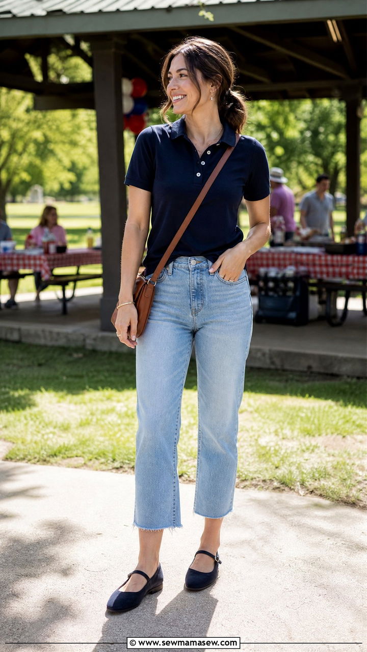 Cropped Jeans and Polo Top - 30 Family reunion outfit ideas summer