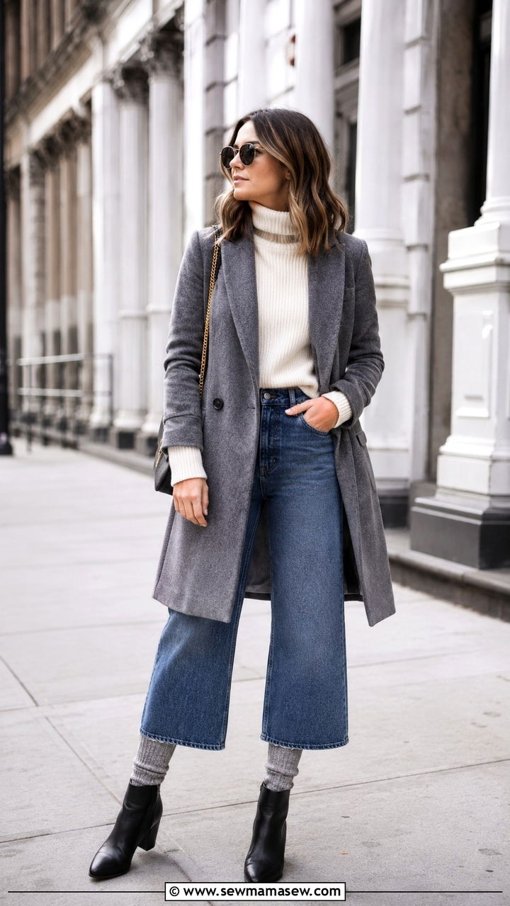 Cropped Jeans with Ankle Boots and a Chunky Sock - 30 transitional jeans outfit ideas