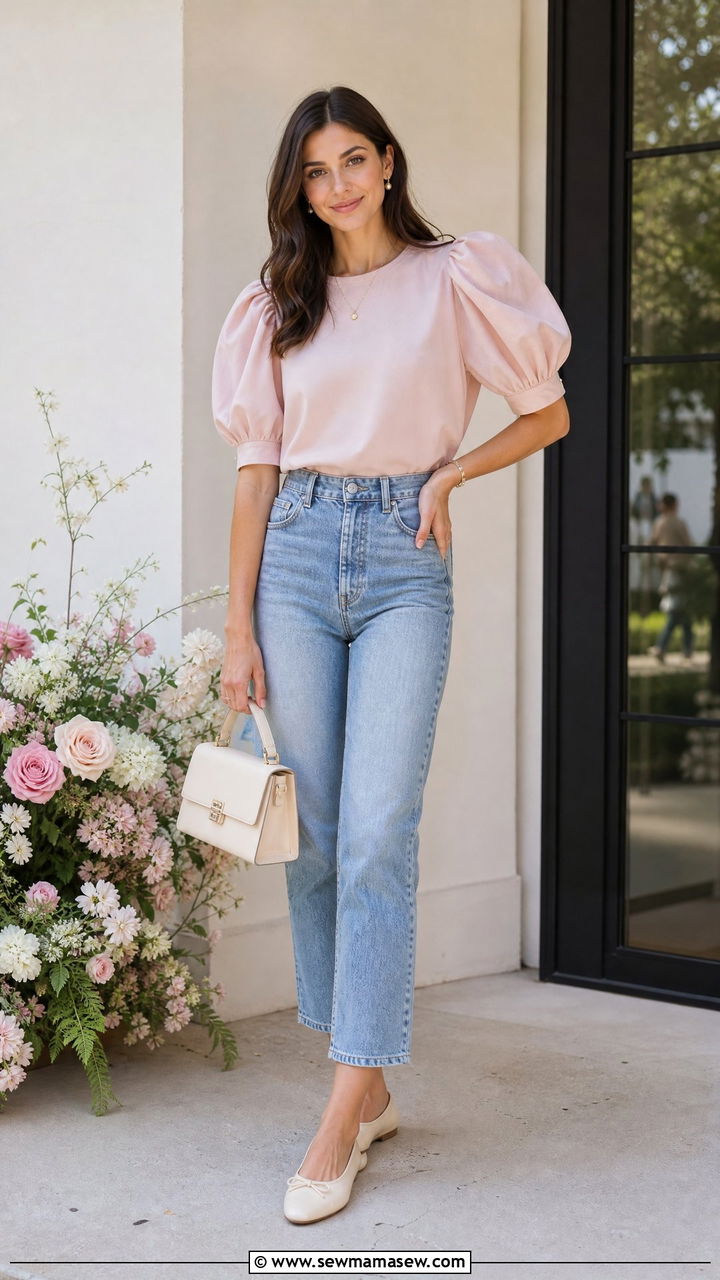 Cropped Jeans with Ballet Flats - 35 jeans outfits ideas