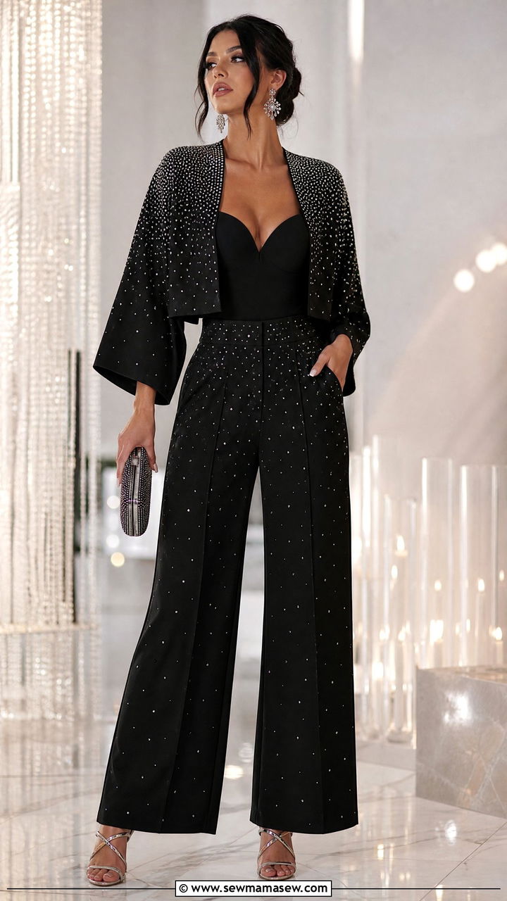 Cropped Kimono and High Waist Trousers Set - 25 Kimono matching set outfit ideas