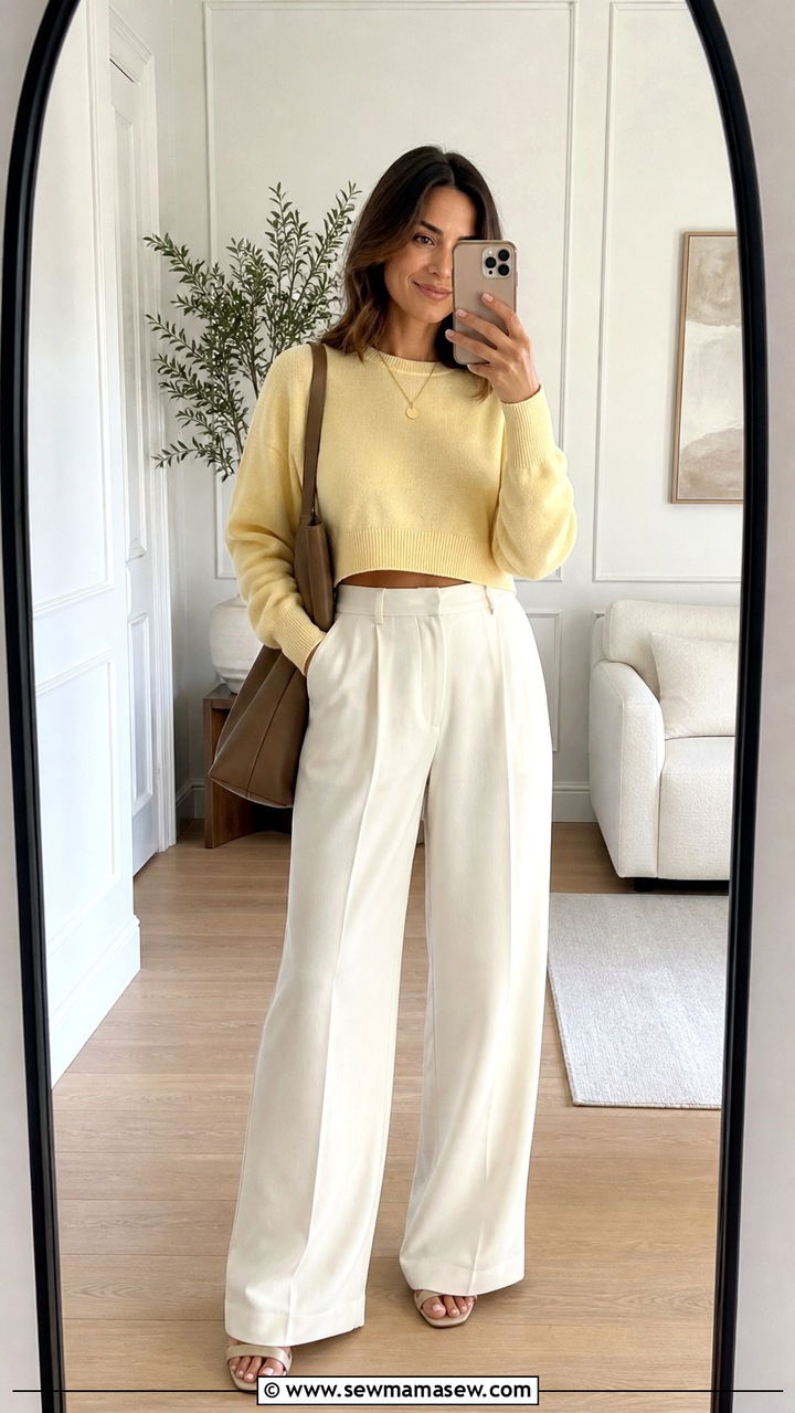 Cropped Knit Sweater Outfit For 30s Woman - 20 35 year old woman outfit ideas