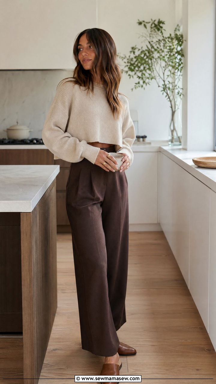 Cropped Knit Sweater and High Waist Lounge Trousers - 35 Elegant loungewear outfit ideas