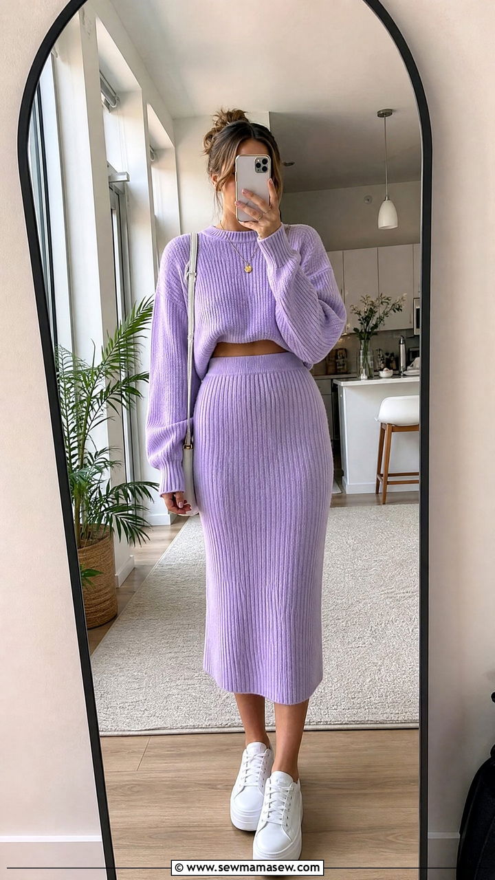 Cropped Knit Sweater and Midi Skirt Set - 30 Matching set outfit ideas spring