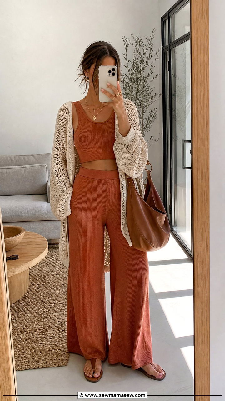 Cropped Knit Tank And Wide Leg Pant Lounge Co Ord Set - 25 Loungewear co-ord set outfit ideas
