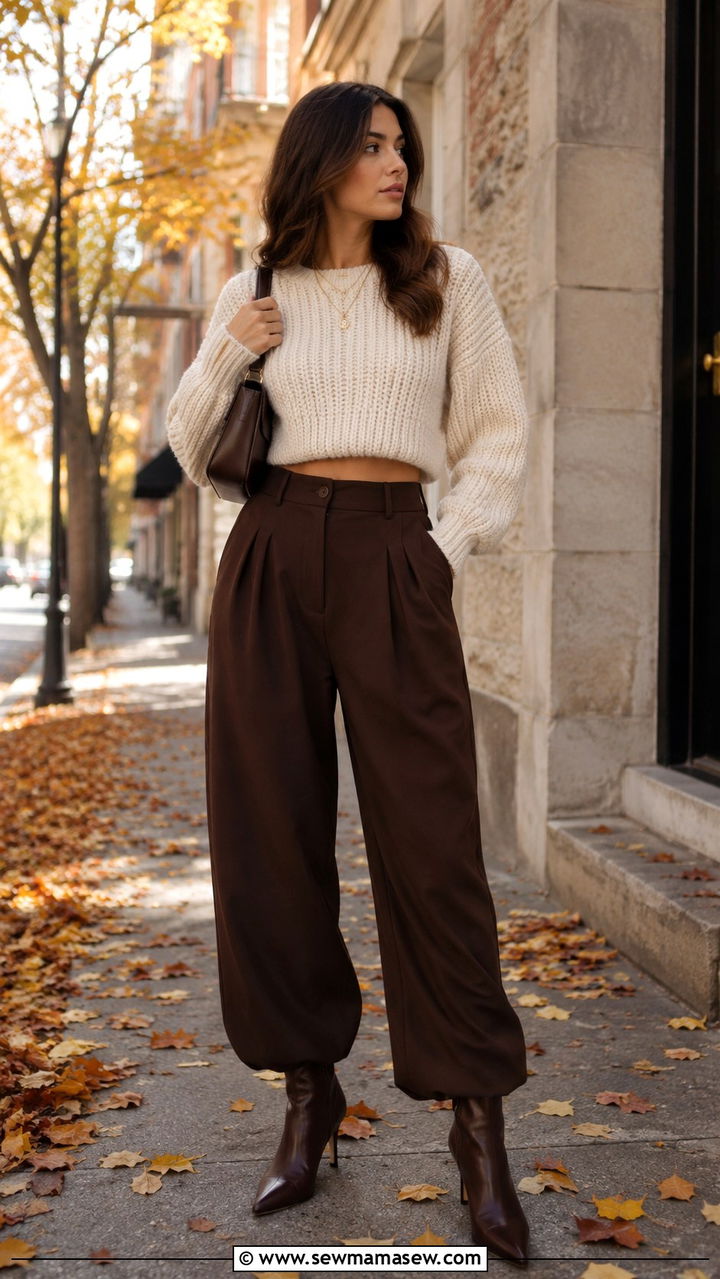 Cropped Knit and Balloon Pants Fall Look - 25 balloon pants outfits aesthetic