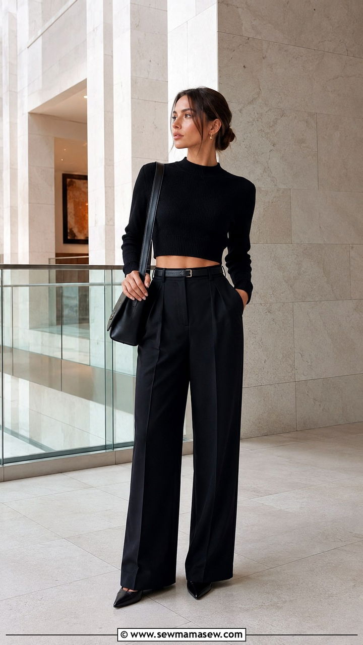 Cropped Knit and High Waisted Wide Leg Pants Minimalist Outfit 2026 - 30 Minimalist outfit ideas 2026