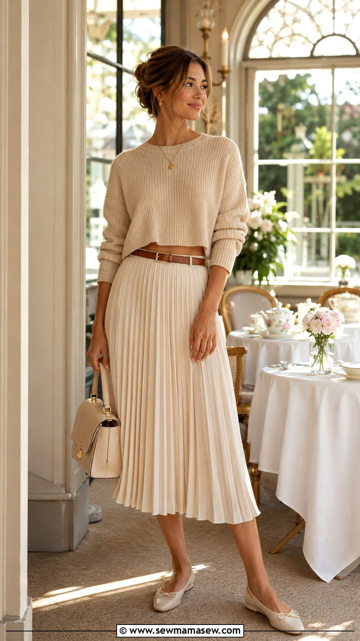 Cropped Knit with Pleated Midi Skirt Outfit - 30 Late summer outfits