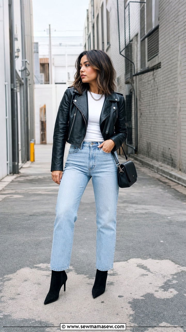 Cropped Leather Jacket Outfit For Short Women - 25 short women outfit ideas