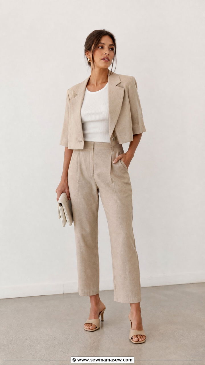 Cropped Linen Pants With Cropped Blazer - 30 Linen pants outfit ideas with a blazer