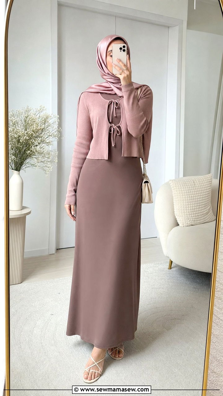 Cropped Open Front Cardigan Over Maxi Dress Outfit - 25 spring outfits for hijab women