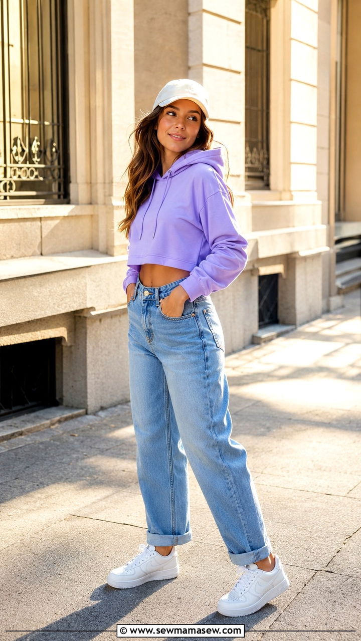 Cropped Pastel Hoodie With High Rise Dad Jeans - 30 Chill spring outfit ideas