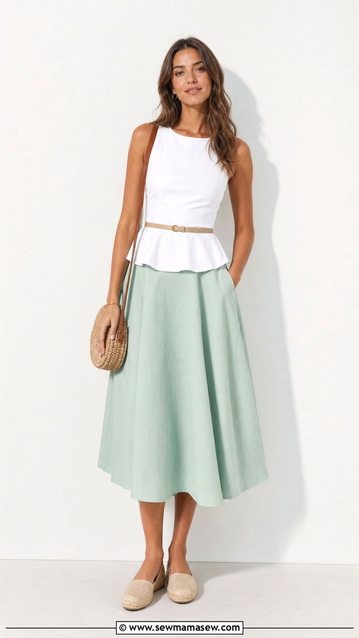 Cropped Peplum Top and High Waist A Line Skirt - 25 summer outfits for long torso women