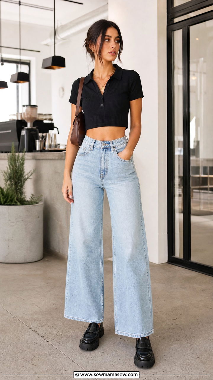 Cropped Polo Shirt with High Waisted Jeans Outfit - 25 How to style a polo shirt