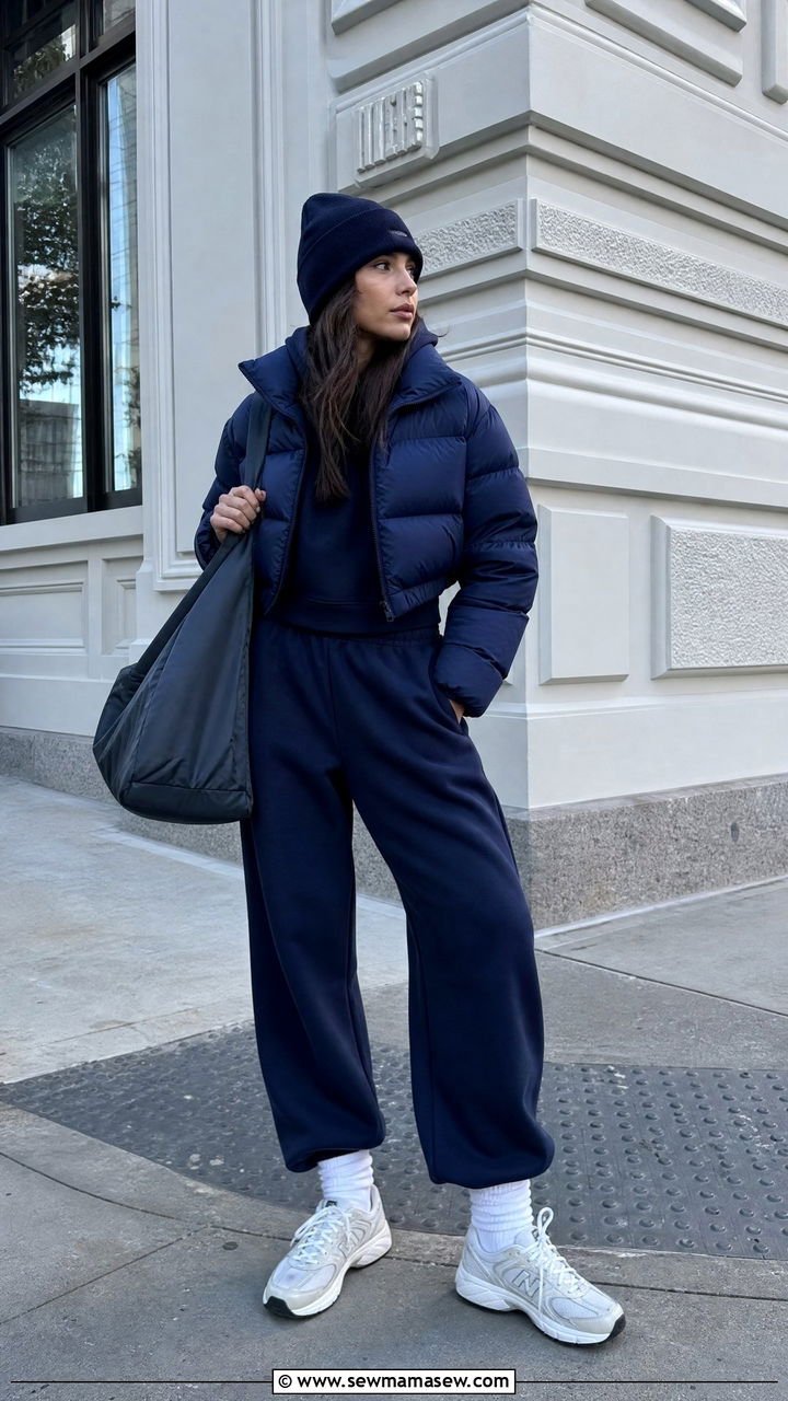 Cropped Puffer Coat With A Full Tracksuit - 30 Cropped puffer coat outfit ideas