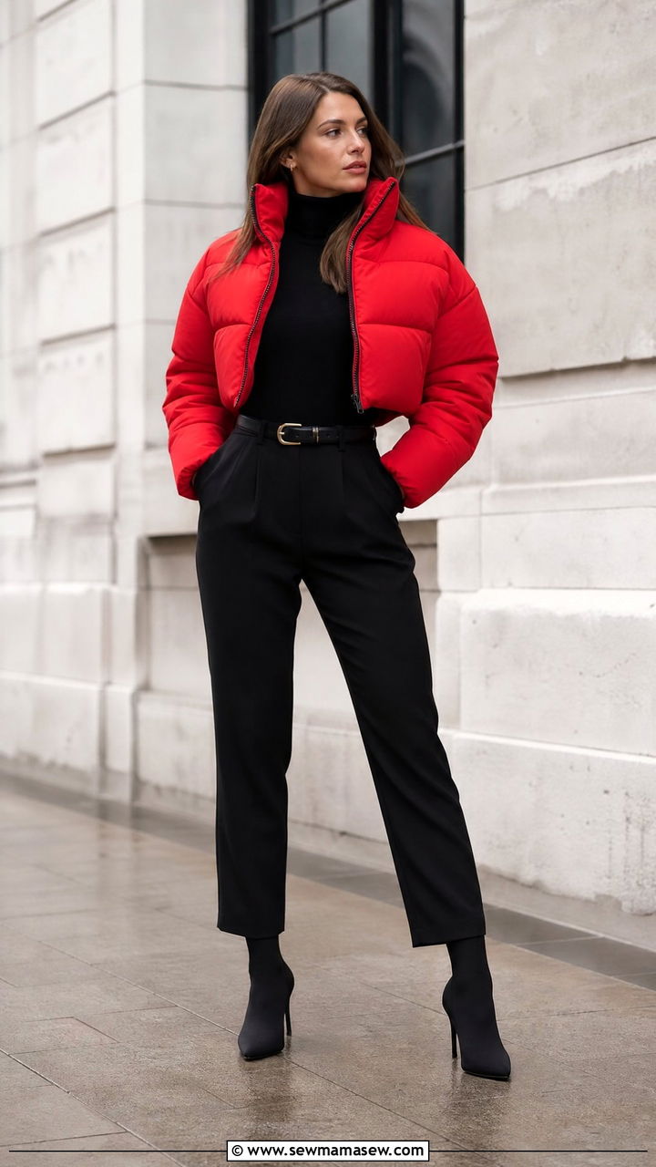 Cropped Puffer Coat With An All Black Monochrome Outfit - 30 Cropped puffer coat outfit ideas