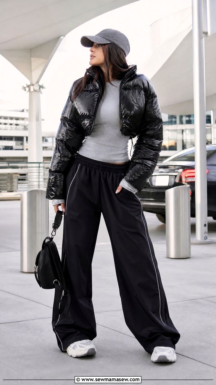 Cropped Puffer Jacket Airport Outfit - 25 Jet setter outfit ideas