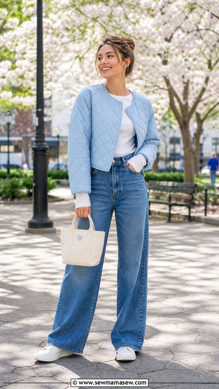 Cropped Quilted Jacket Outfit - 40 Quilted coat outfit ideas
