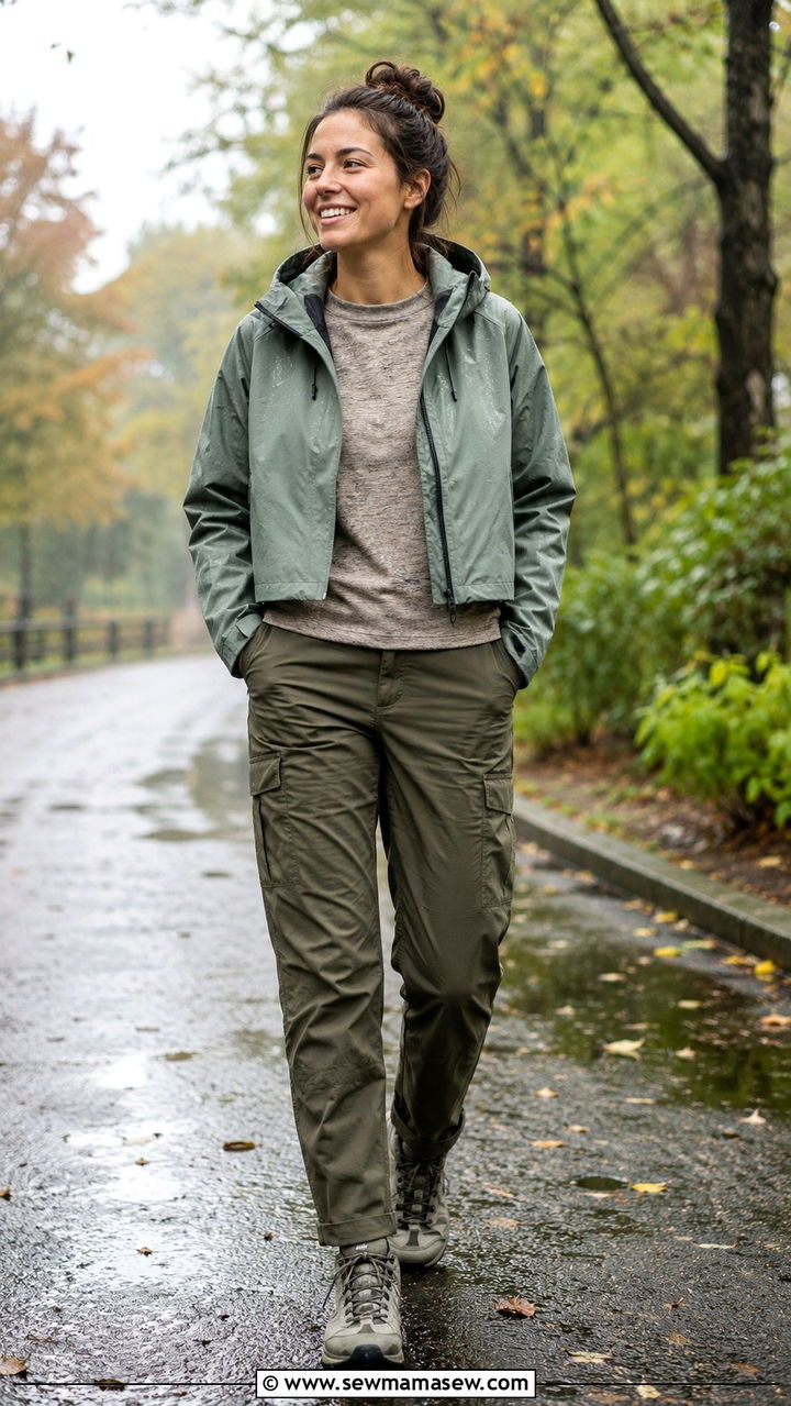 Cropped Rain Parka With Cargo Pants And Hiking Boots - 25 rainy day outfits Pinterest