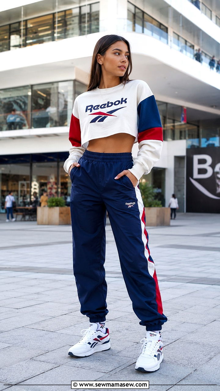 Cropped Retro Sweatshirt With High Waisted Track Pants Outfit - 30 Indie outfit ideas