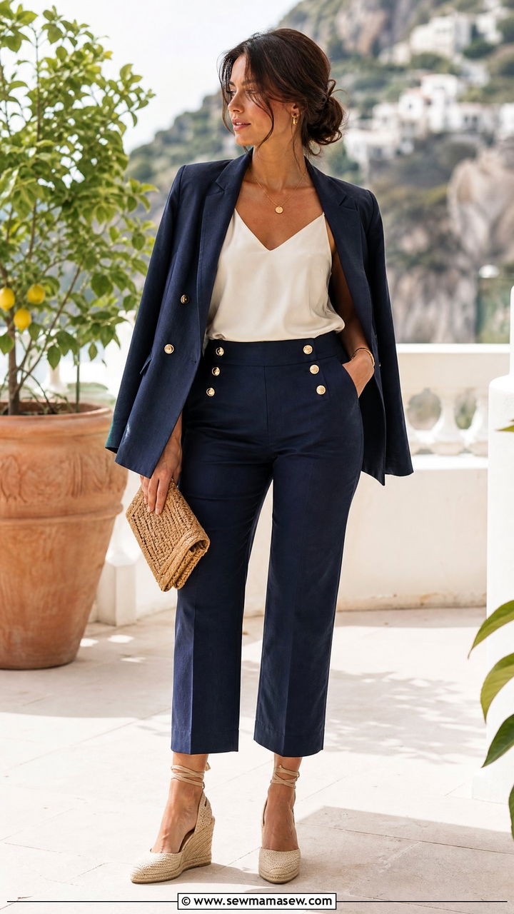Cropped Sailor Trousers with Espadrilles - 25 Sailor outfit ideas