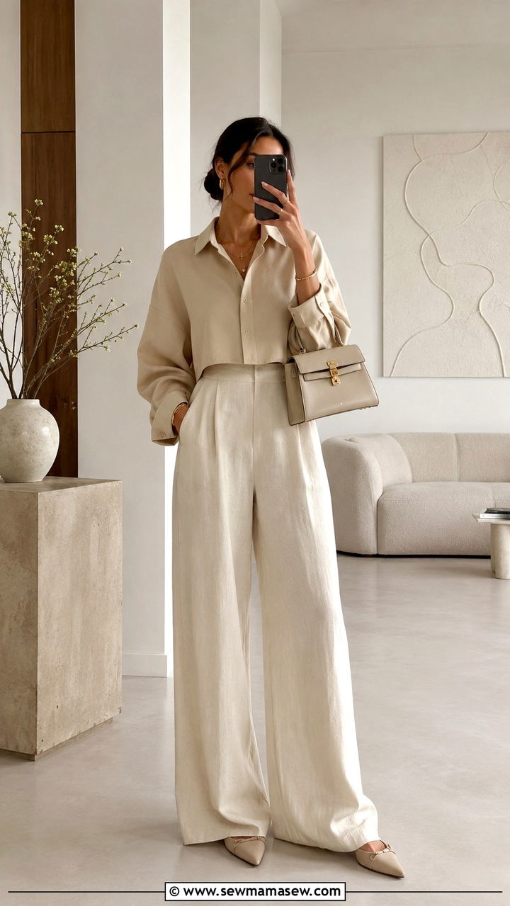 Cropped Shirt Dress Over Wide Leg Pants - 30 Spring outfits with shirt dresses