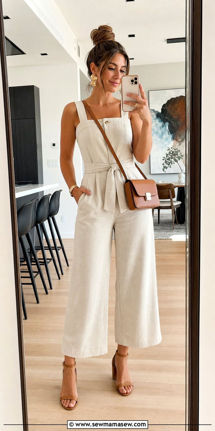 Cropped Spring Jumpsuit With Ankle Strap Sandals - 25 spring jumpsuit outfit ideas