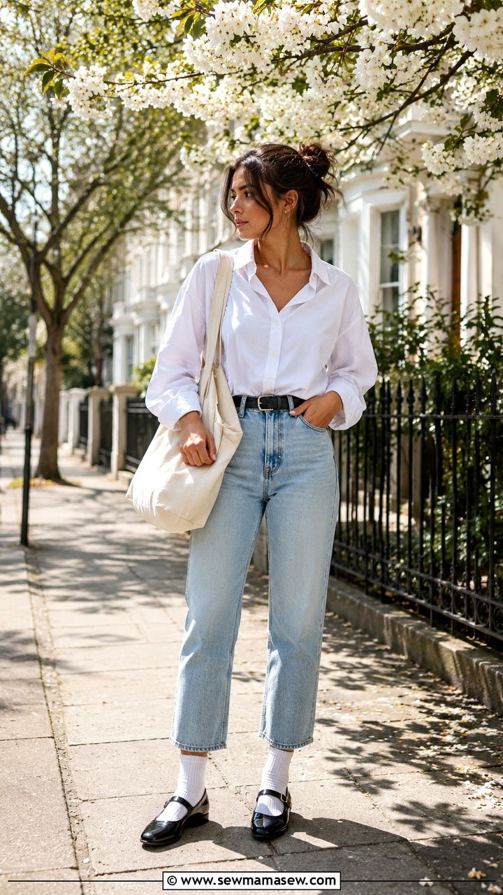Cropped Straight Jeans With Statement Socks and Mary Jane Flats - 30 jeans outfits 2026