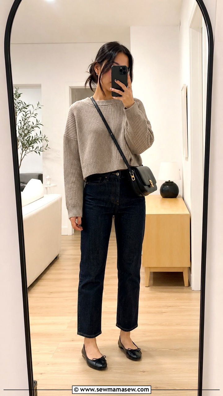 Cropped Straight Leg Jeans With Ballet Flats - 25 Petite jeans outfit ideas with flats