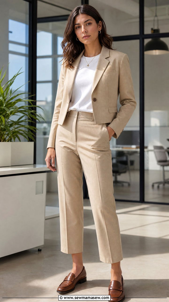 Cropped Suit Set With a Tee and Loafers - 30 How to style loafers