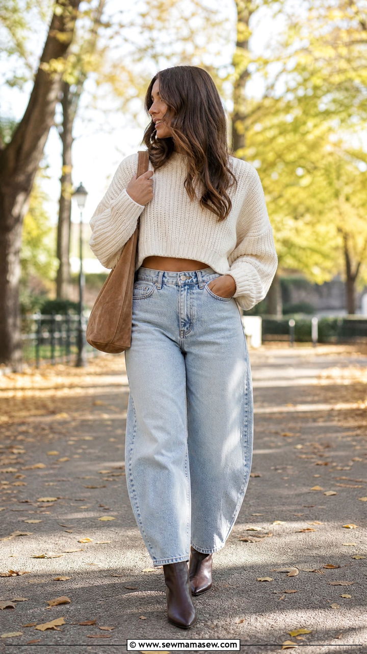 Cropped Sweater And Barrel Jeans Outfit - 25 how to style barrel jeans