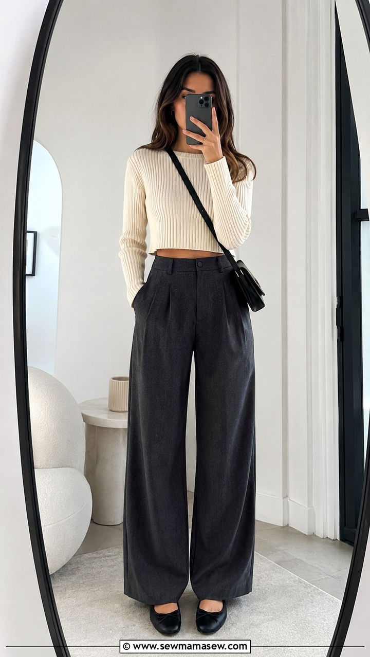 Cropped Sweater And Wide Leg Pants - 25 Wide leg pants outfit ideas with a sweater