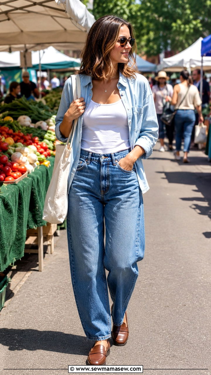Cropped Sweater With High Waisted Barrel Jeans And Chunky Loafers - 25 Barrel jeans outfit ideas with loafers