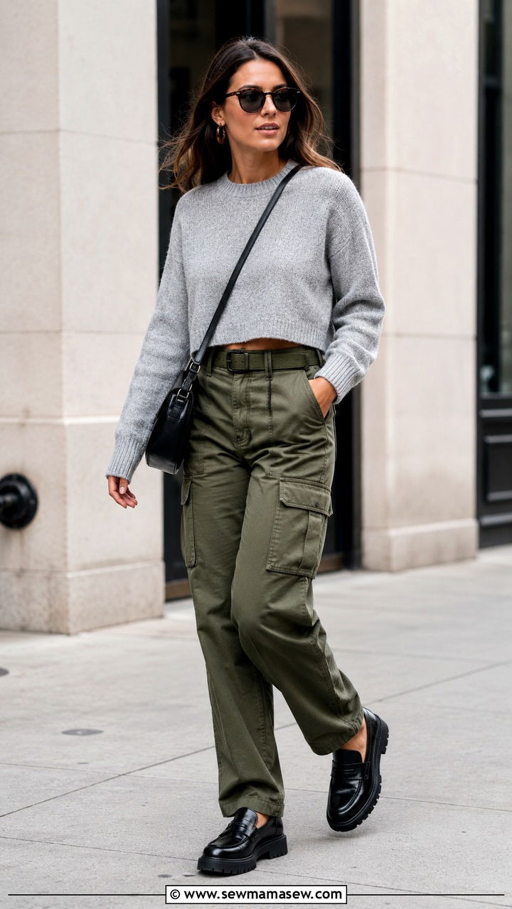 Cropped Sweater With High Waisted Cargo Pants - 25 Outfit ideas for size 12 hourglass