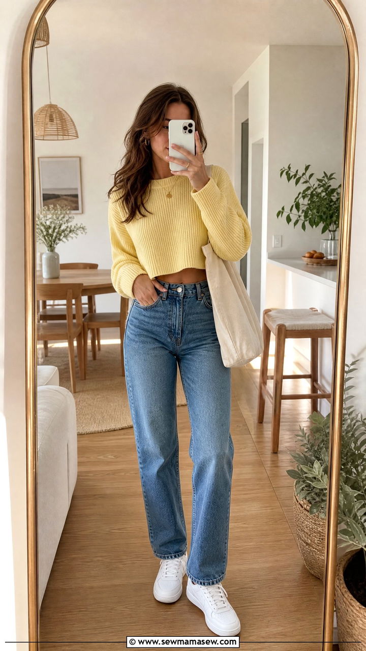 Cropped Sweater With High Waisted Jeans - 25 casual cute outfits