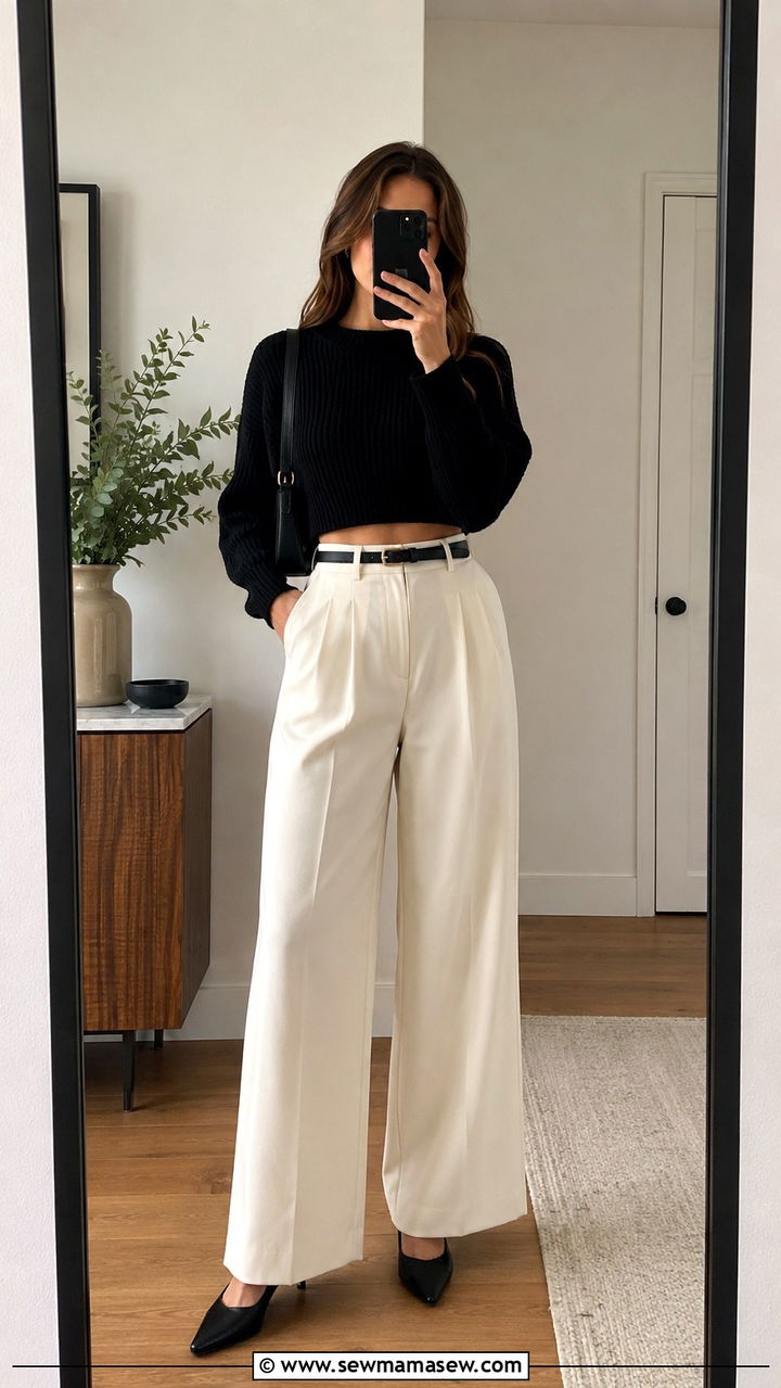 Cropped Sweater With High Waisted Wide Leg Trousers - 25 Nepo baby outfit ideas 2026