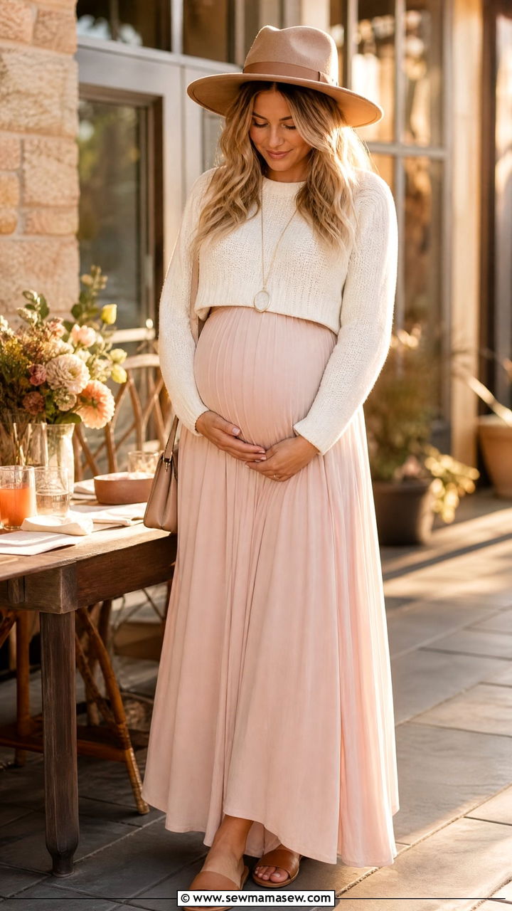 Cropped Sweater With Maxi Skirt - 25 Brunch outfit ideas pregnant