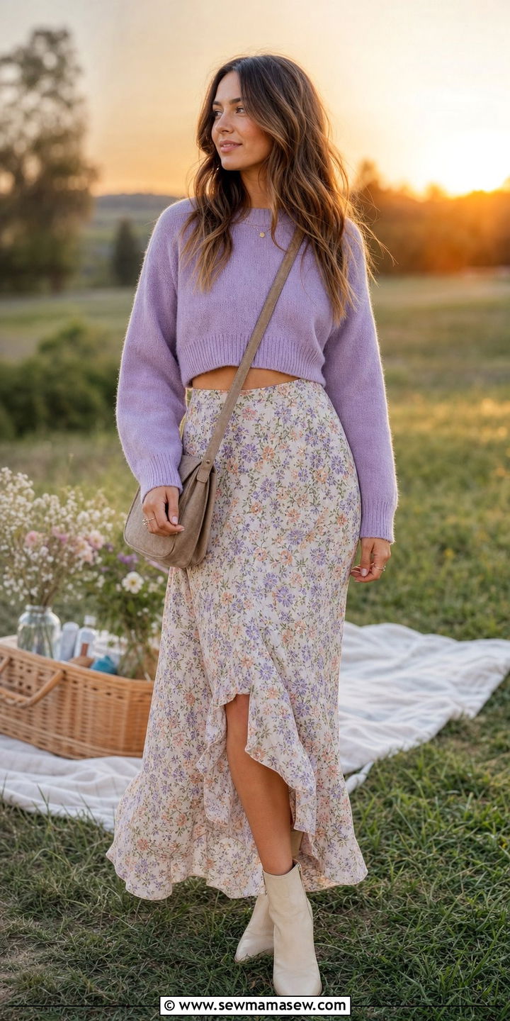 Cropped Sweater and Floral Maxi Skirt - 25 spring fairycore outfits