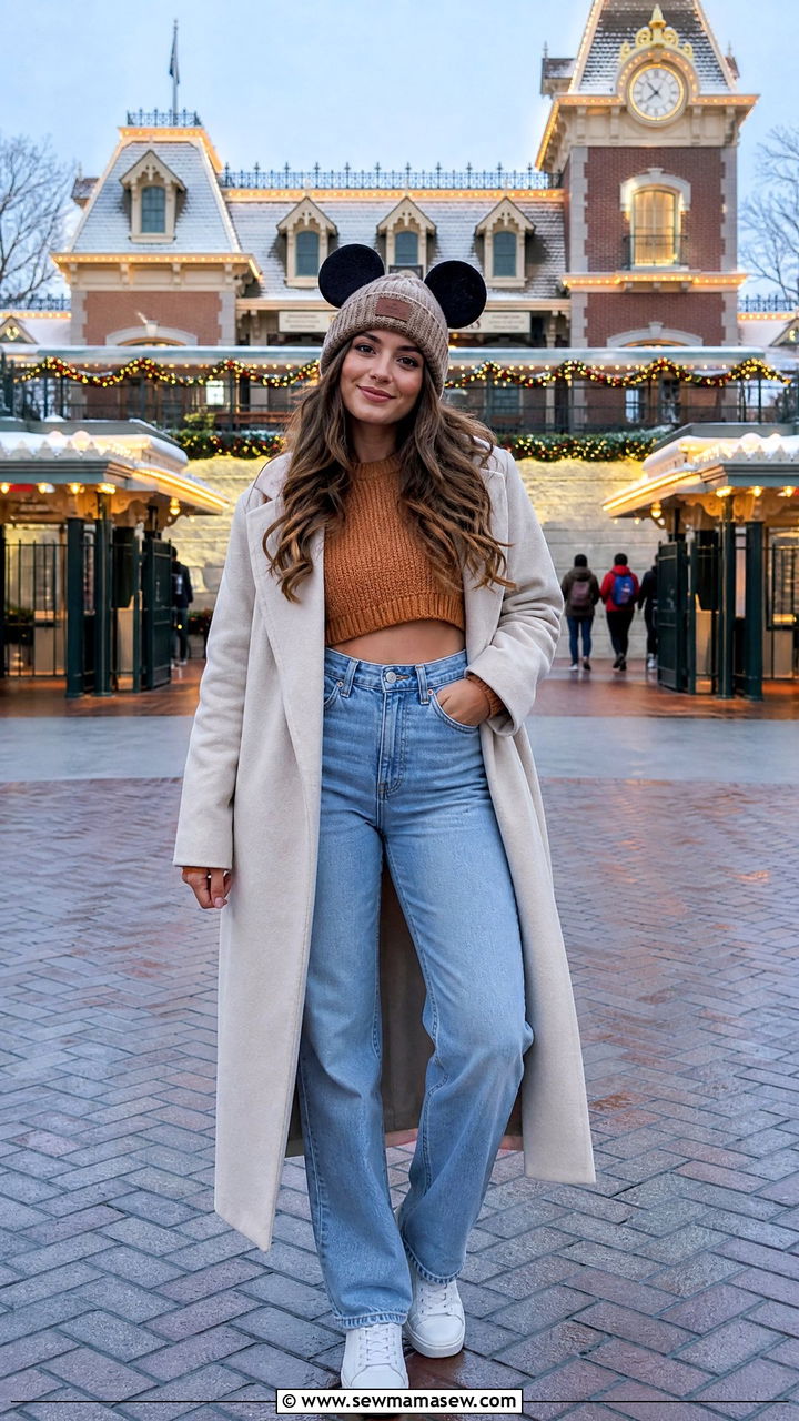 Cropped Sweater and High Waisted Jeans Outfit - 40 What to wear in Disneyland
