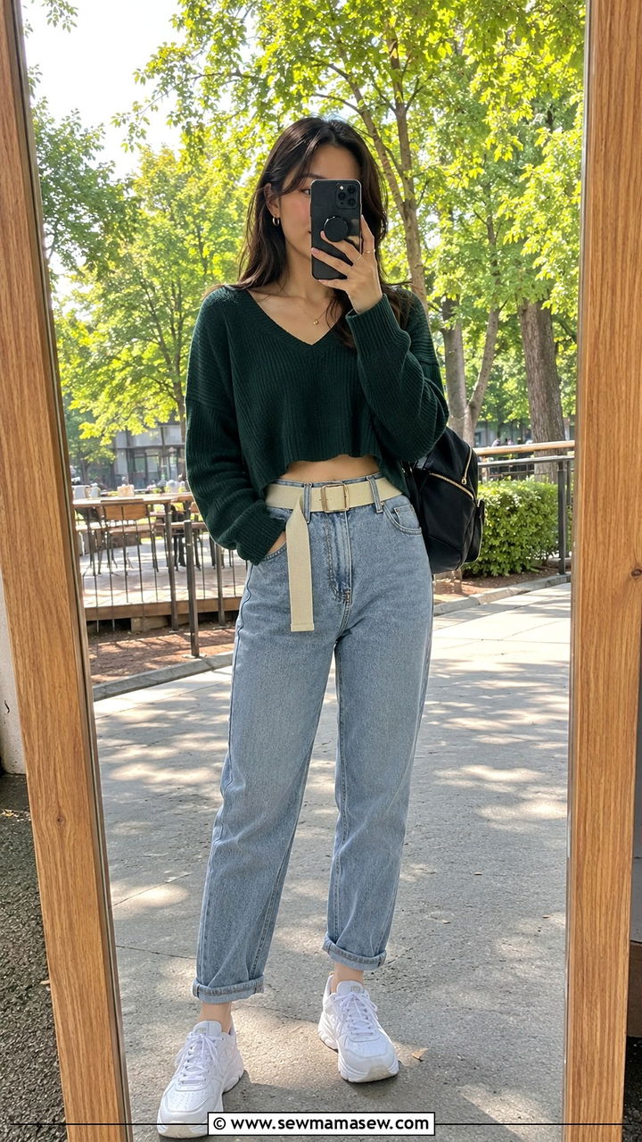 Cropped Sweater and High Waisted Mom Jeans Brunch Outfit - 30 Brunch outfit ideas Bay Area