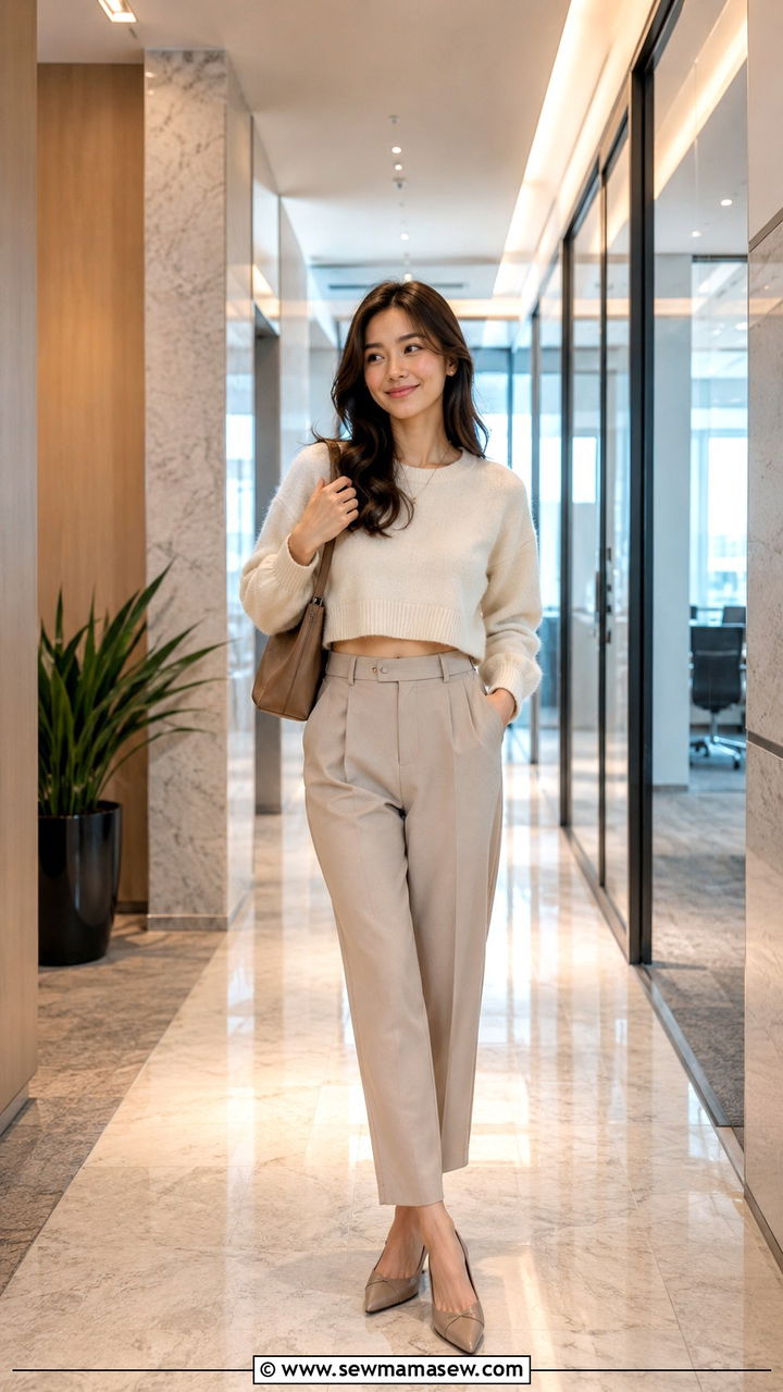 Cropped Sweater and High Waisted Trousers - 30 Petite casual outfit ideas