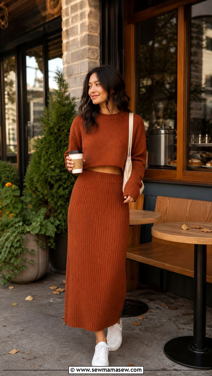 Cropped Sweater and Knit Maxi Skirt - 40 cute maxi skirt outfits