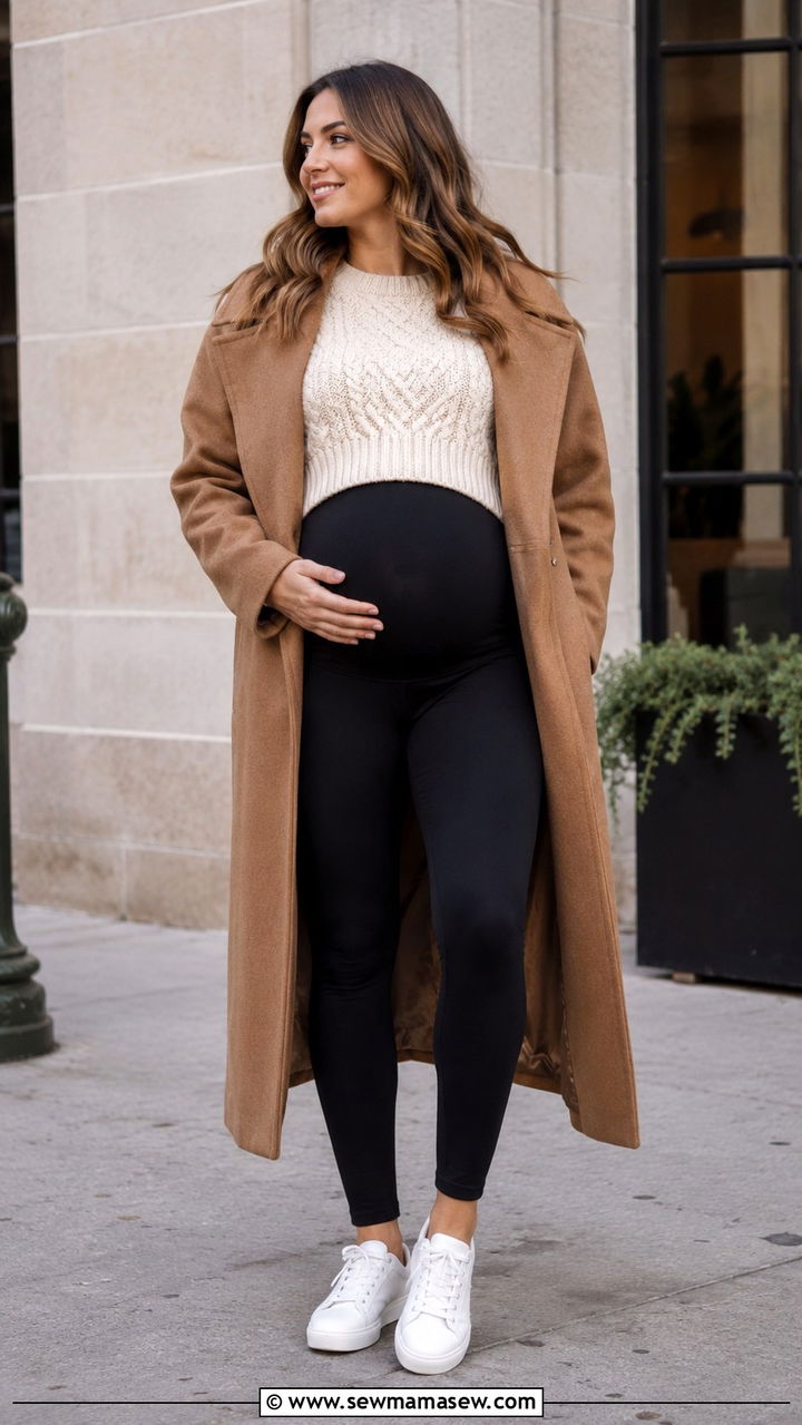 Cropped Sweater and Maternity Leggings Outfit - 20 Maternity outfit ideas with bump showing