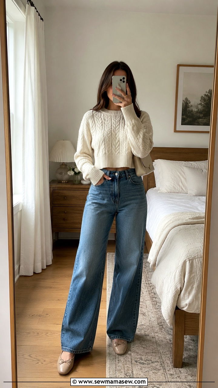 Cropped Sweater and Wide Leg Jeans Look - 30 how to style wide leg pants outfits